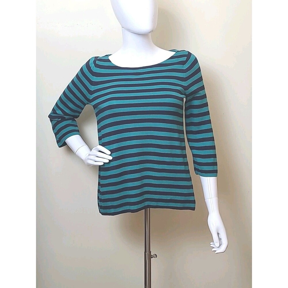J Jill Womens Striped Round Neck Sweater Size Petite XS  Teal Black